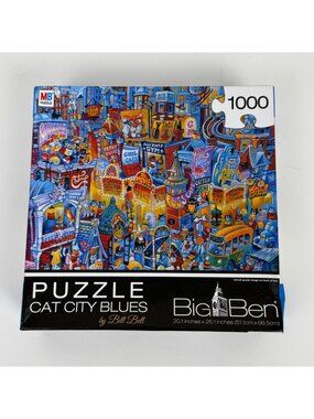 Milton Bradley Big Ben 1000 Pc Jigsaw Puzzle Cat City Blues by Bill Bell